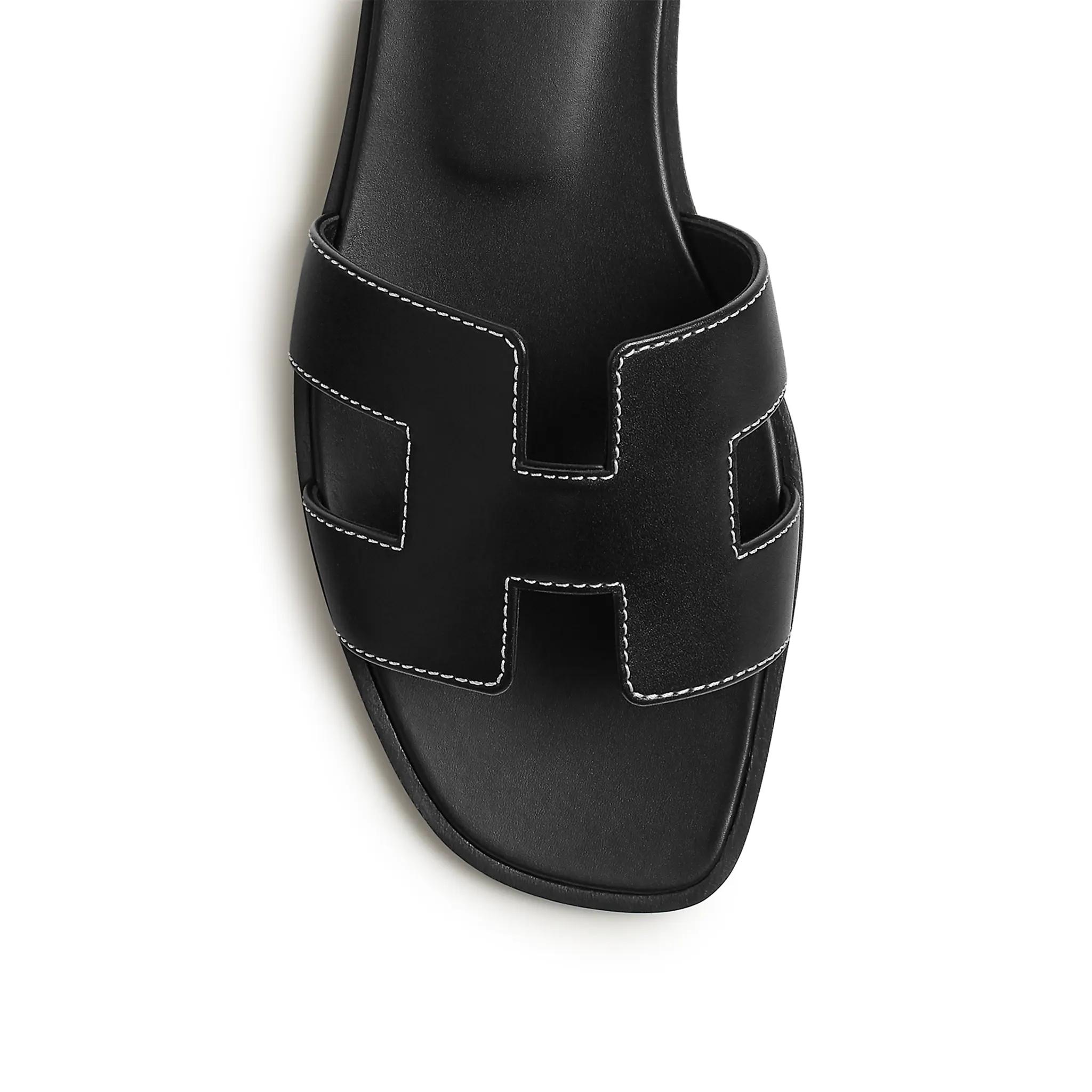 Top view of Hermès Paris Oran Black Sandal